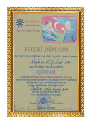 2019-cu il Zərifə xanıma fəxri diplom verilib